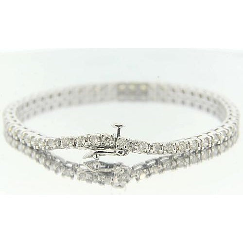 Round Real Diamond Bracelet Prong Set 5.40 Carats White Gold - Tennis Bracelet-harrychadent.ca