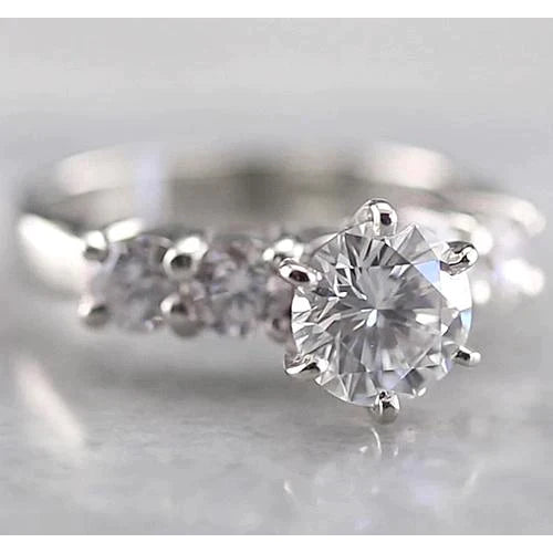 Round Real Diamond Engagement Ring 2 Carats Six Prong White Gold 14K