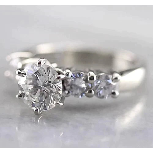 Round Real Diamond Engagement Ring 2 Carats Six Prong White Gold 14K