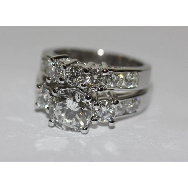 Round Real Diamond Engagement Ring Set 4.95 Carats White Gold
