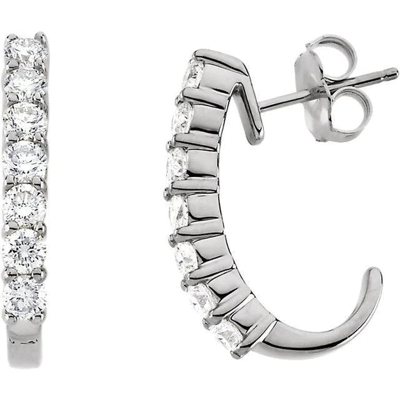 Round Real Diamond Half Hoop Earrings