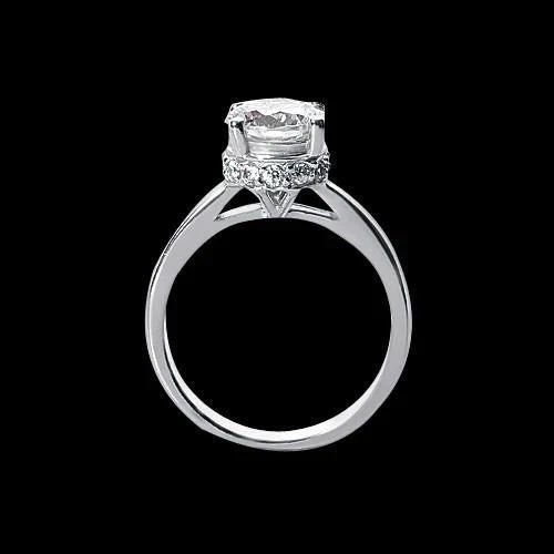 Round Real Diamond Hidden Halo Engagement Ring Solitaire With Accents