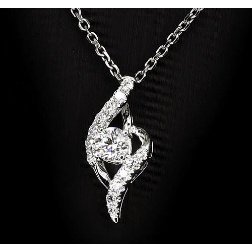 Round Real Diamond Pendant 0.66 Carat White Gold 14K