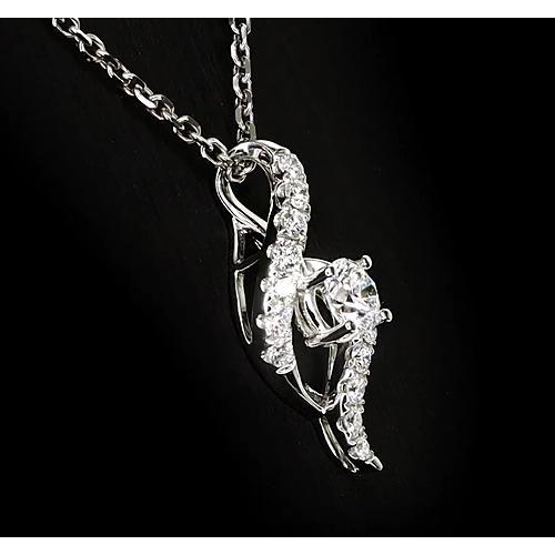 Round Real Diamond Pendant 0.66 Carat White Gold 14K