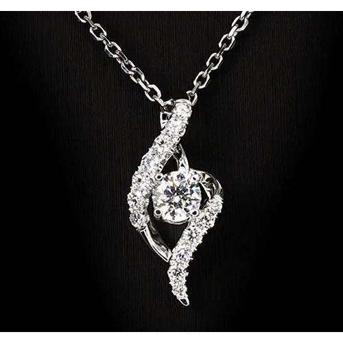 Round Real Diamond Pendant 0.66 Carat White Gold 14K