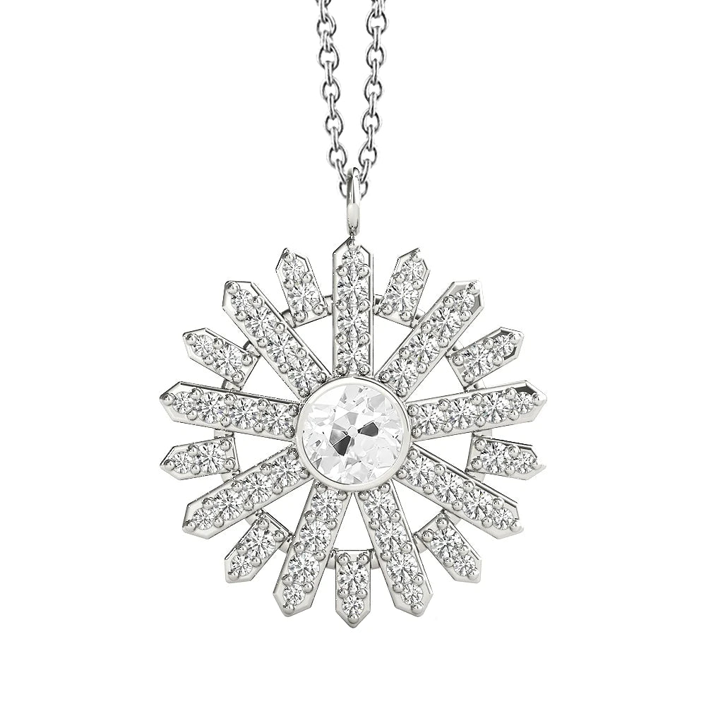 Round Real Diamond Pendant Sunburst Style Old Miner Bezel Set 3.50 Carats