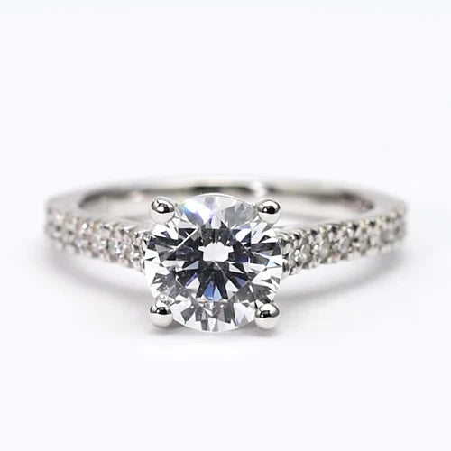Round Real Diamond Solitaire Ring With Accents