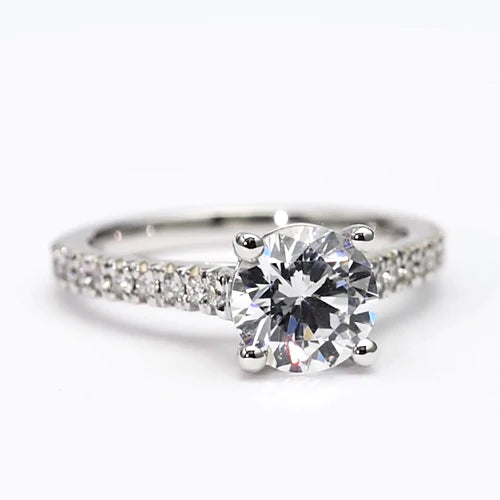 Round Real Diamond Solitaire Ring With Accents
