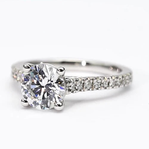 Round Real Diamond Solitaire Ring With Accents