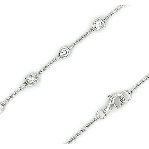 Round Real Diamond Station Bracelet 3.30 Carats 11 Stones White Gold 14K