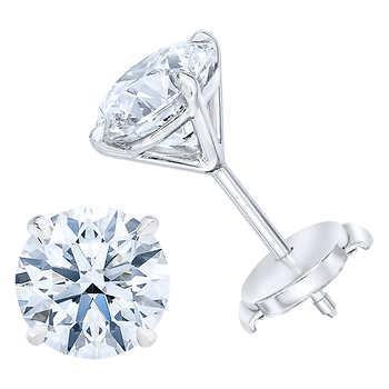 Round Real Diamond Stud Earring Pair 2.40 Ct White Gold 14K Fine Jewelry