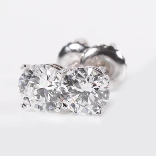 Round Real Diamond Stud Earrings