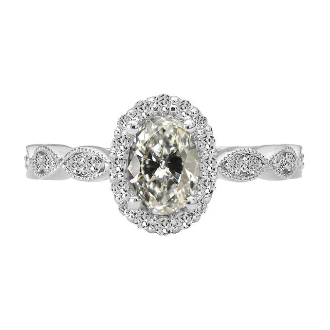 Round Real Diamond & Oval Old Cut Halo Ring Milgrain 5 Carats
