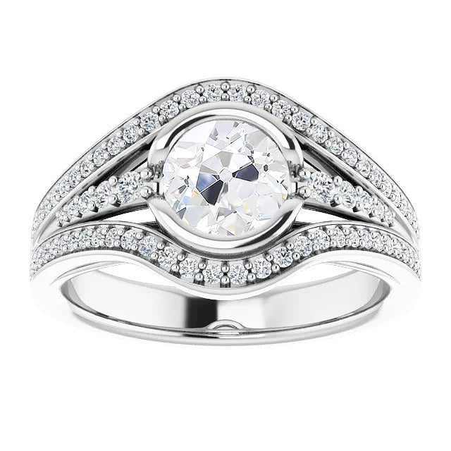 Round Real Old Mine Cut Diamond Wedding Ring Triple Split Shank 7 Carats