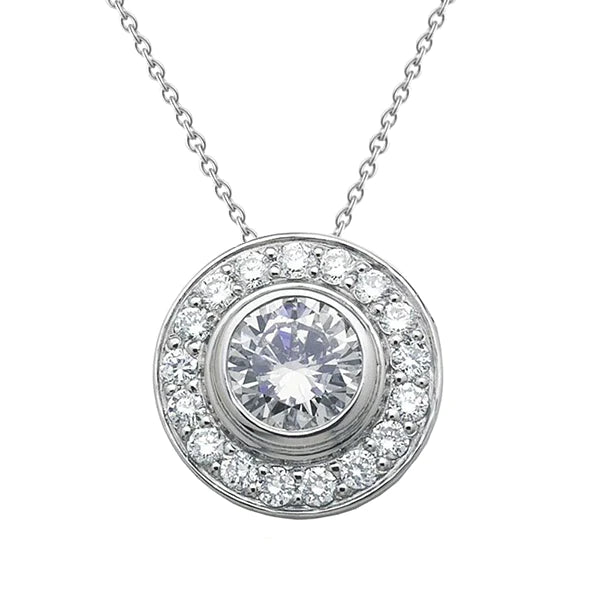 Round Shaped Real Diamond Pendant Necklace Bezel Set 3 Ct. White Gold 14K