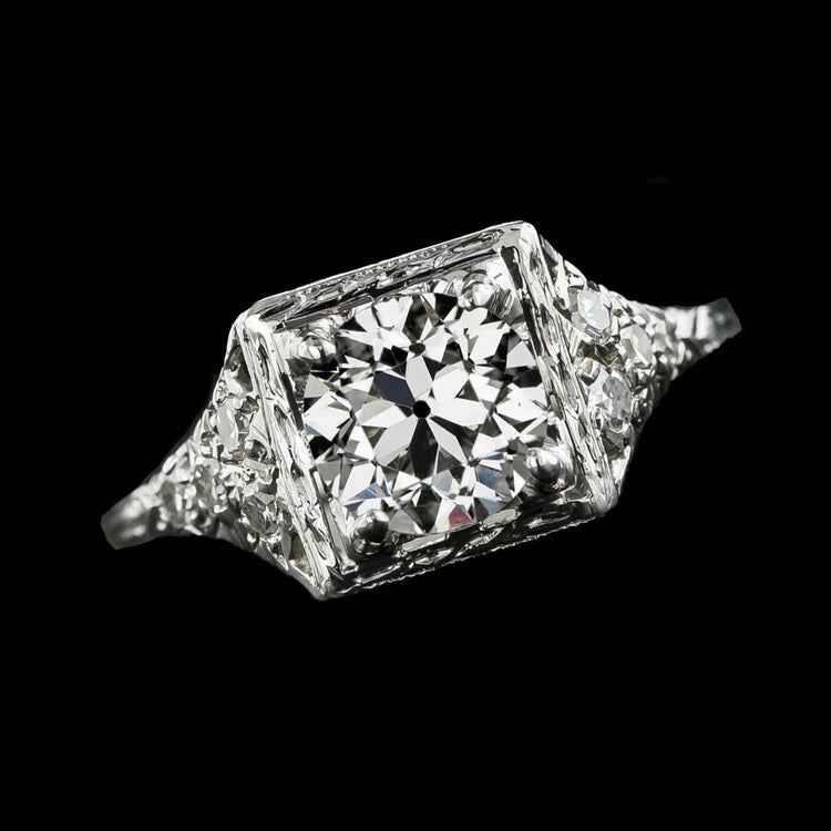 Round Solitaire Ring Old Mine Cut Natural Diamond 2 Carats Women’s Jewelry