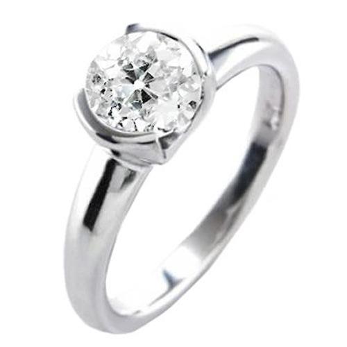 Round Solitaire Wedding Ring Old Miner Real Diamond Half Bezel Set 1 Carat