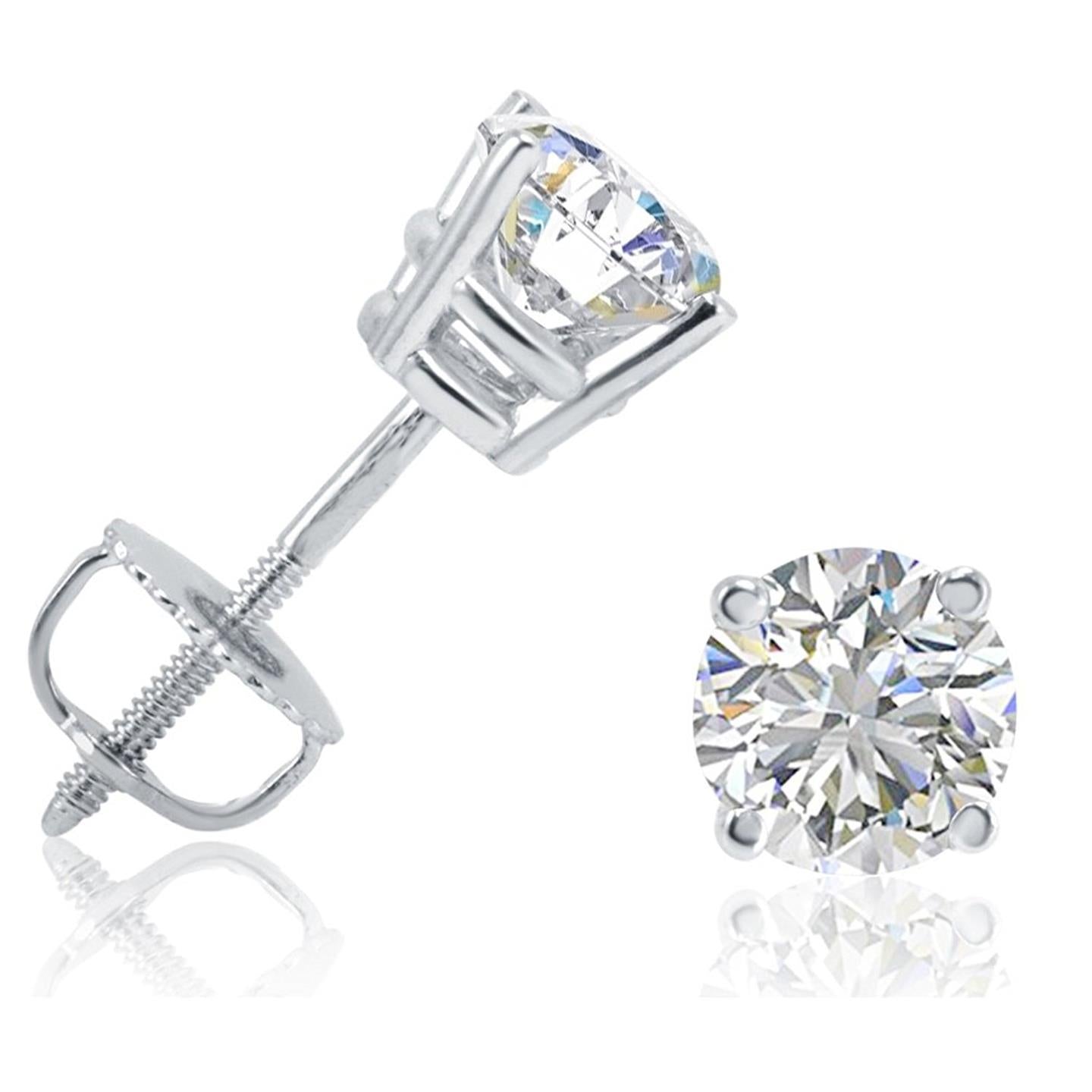 Round Sparkling Real Diamond Studs Earrings 3.50 Carats White Gold 14K