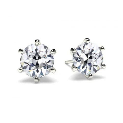 Diamond Old Mine Cut Earrings in 14K White Gold – main view