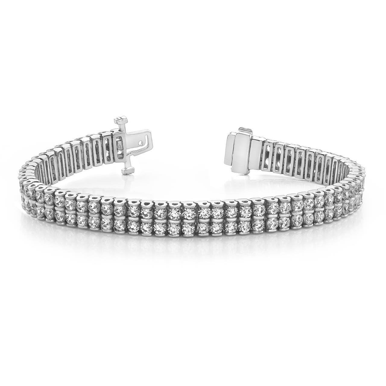 Round Brilliant Cut 9.60 Ct Two Row Lab Grown Diamonds Bracelet White Gold 14K