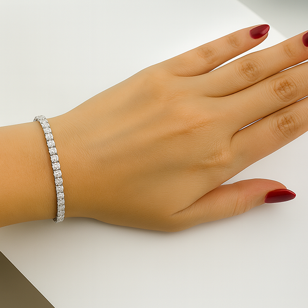 Round Cut 6 Carats Sparkling Real Natural Earth Mined Diamond Tennis Bracelet White Gold 14K