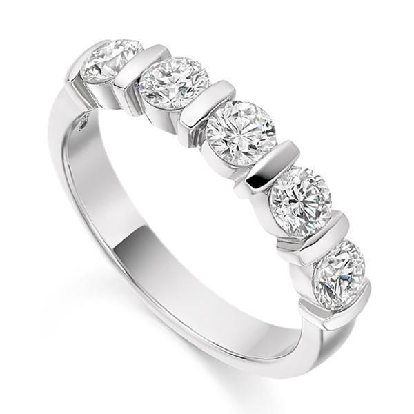 Round Cut Five Stone Lab Grown Diamond Band Solid White Gold 14K 3.50 Ct