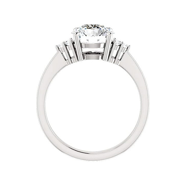 Fine Diamond Antique Cushion Solitaire Ring with Accents in 14K White Gold – side view