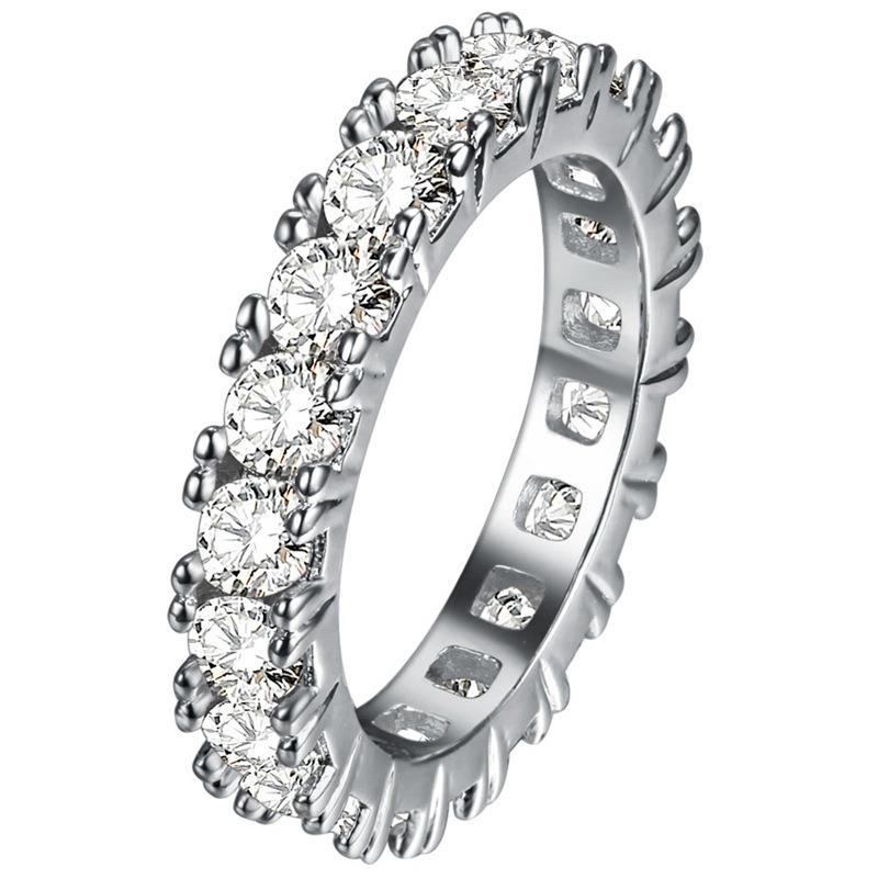 Round Lab Grown Diamond Engagement Ring Eternity Band 3 Carat WG 14K