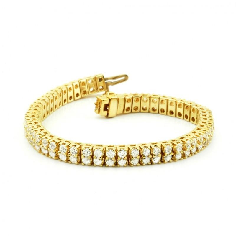 Round Lab Grown Diamonds Basic Tennis Bracelet Yellow Gold 14K 11 Carats - Tennis Bracelet-harrychadent.ca