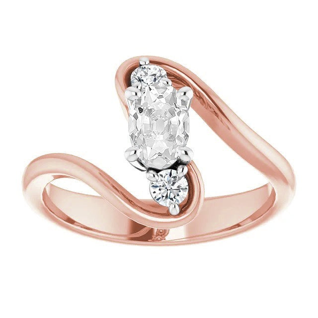 Round & Oval 3 Stone Ring Real Old Miner Diamonds Prong Set 3.75 Carats