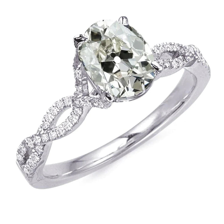 Round & Oval Old Cut Genuine Diamond Engagement Ring Infinity Style 8 Carats