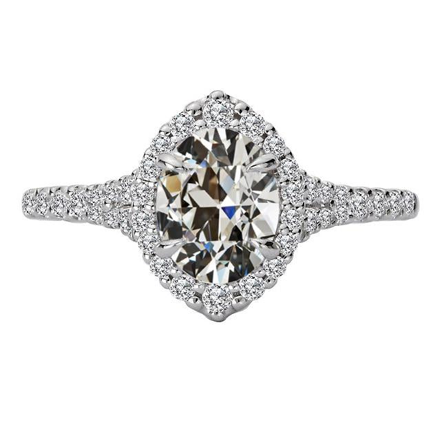 Round & Oval Old Miner Genuine Diamond Halo Ladies Ring Gold 7 Carats