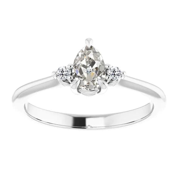 Round & Pear Old Mine Cut Natural Diamond Three Stone Ring 2.50 Carats