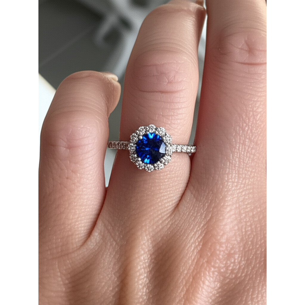 Sapphire And Natural Earth Mined Diamond Ring White Gold Fine Jewelry Round Cut 3.40 Ct