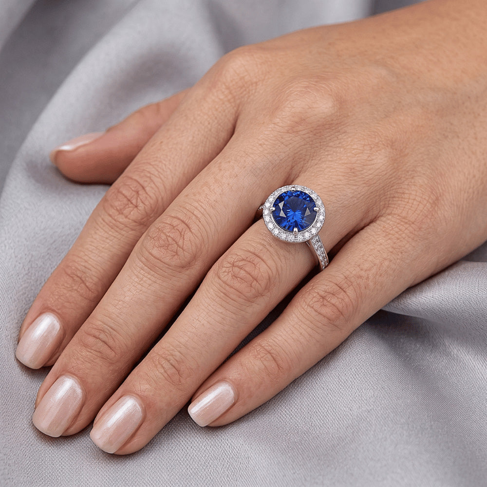 Sapphire And Natural Earth Mined Diamond ( Not Lab Grown ) Wedding Ring Jewelry Gold White 3 Ct Round Cut