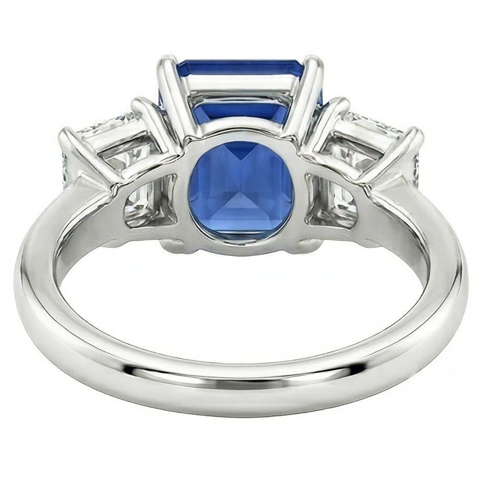 Sapphire Anniversary Ring Emerald Cut Natural Earth Mined Diamond ( Not Lab Grown )s 3 Stone 2.50 Carats