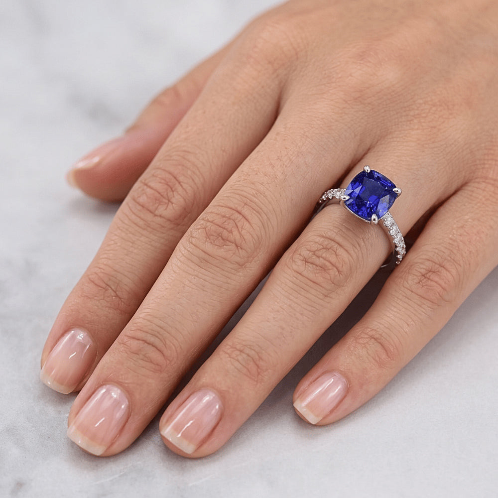 Sapphire Engagement Ring Ceylon Blue White Gold Jewelry 2.75 Carats
