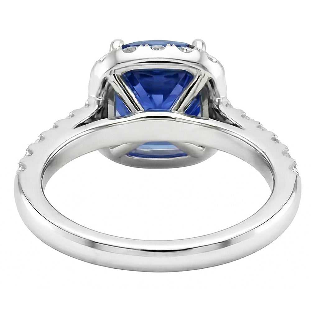 Sapphire Halo Engagement Ring 3.50 Carats Cushion & Round Natural Earth Mined Diamond ( Not Lab Grown )s