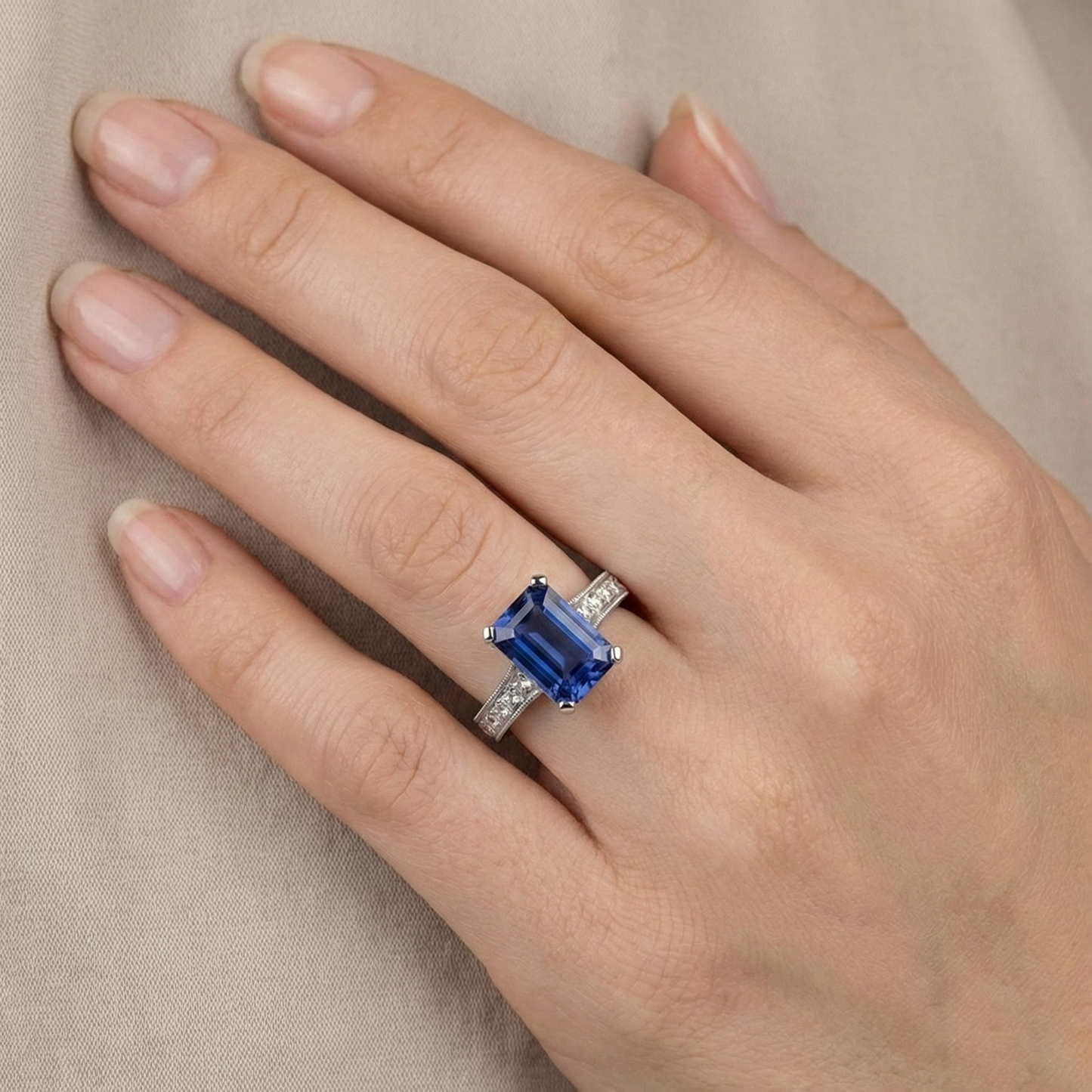 natural emerald sapphire 3.50ct ring with diamond accents