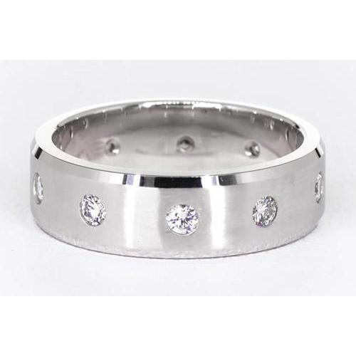 Satin Finish Anniversary Band Round Real Diamonds White Gold