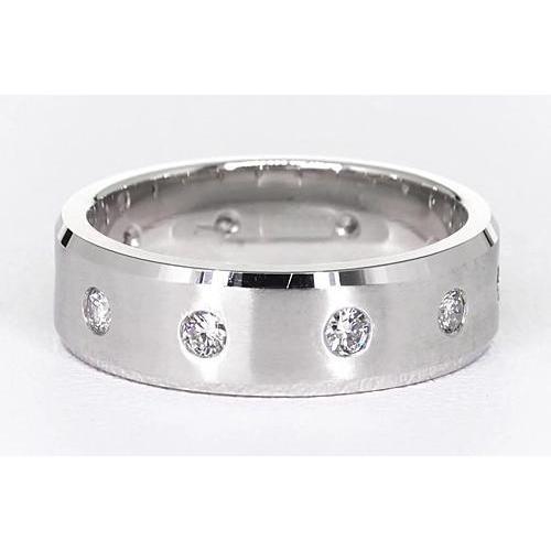 Satin Finish Anniversary Band Round Real Diamonds White Gold 14K
