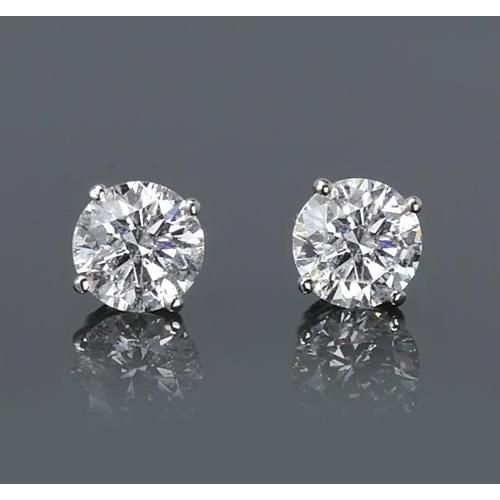 Simple Round Stud Earring Real Diamond White Gold 14K