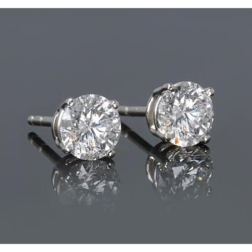 Simple Round Stud Earring Real Natural Earth Mined Diamond White Gold 14K 2 Carats
