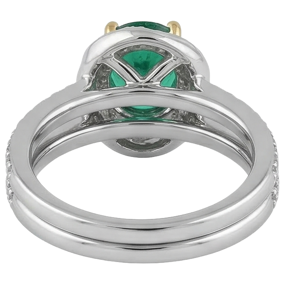 Bridal Ring Two-Tone 14K Gold with Colombian Emerald – top view