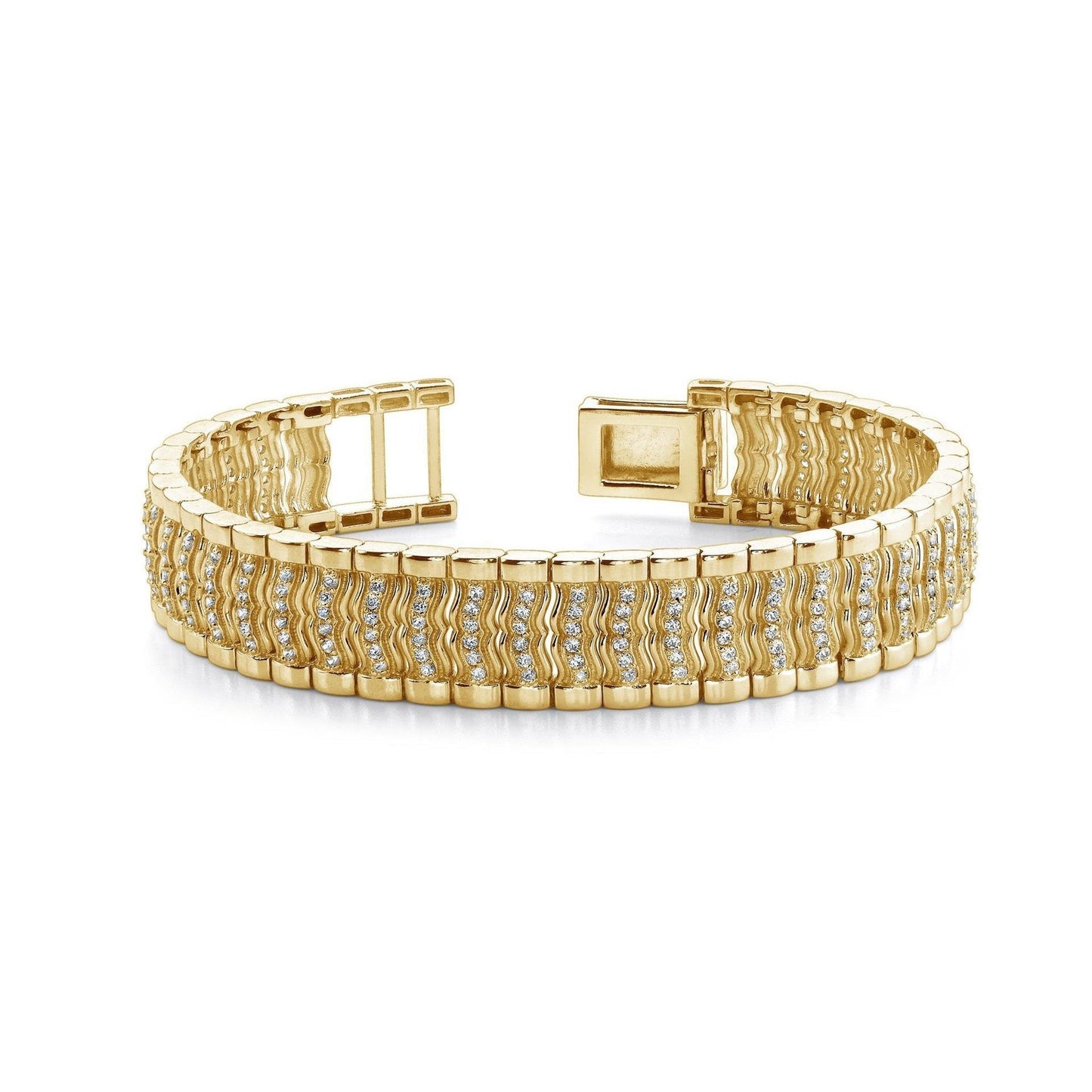 Small Round Cut 6 Carats Natural Diamonds Men's Bracelet 14K Gold Yellow