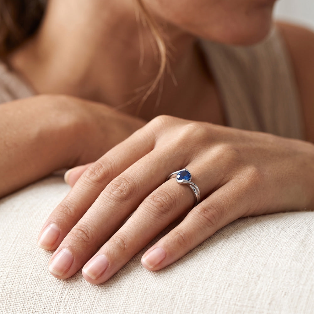 Solitaire 1 Carat Sapphire Ring Bypass Style Women Jewelry