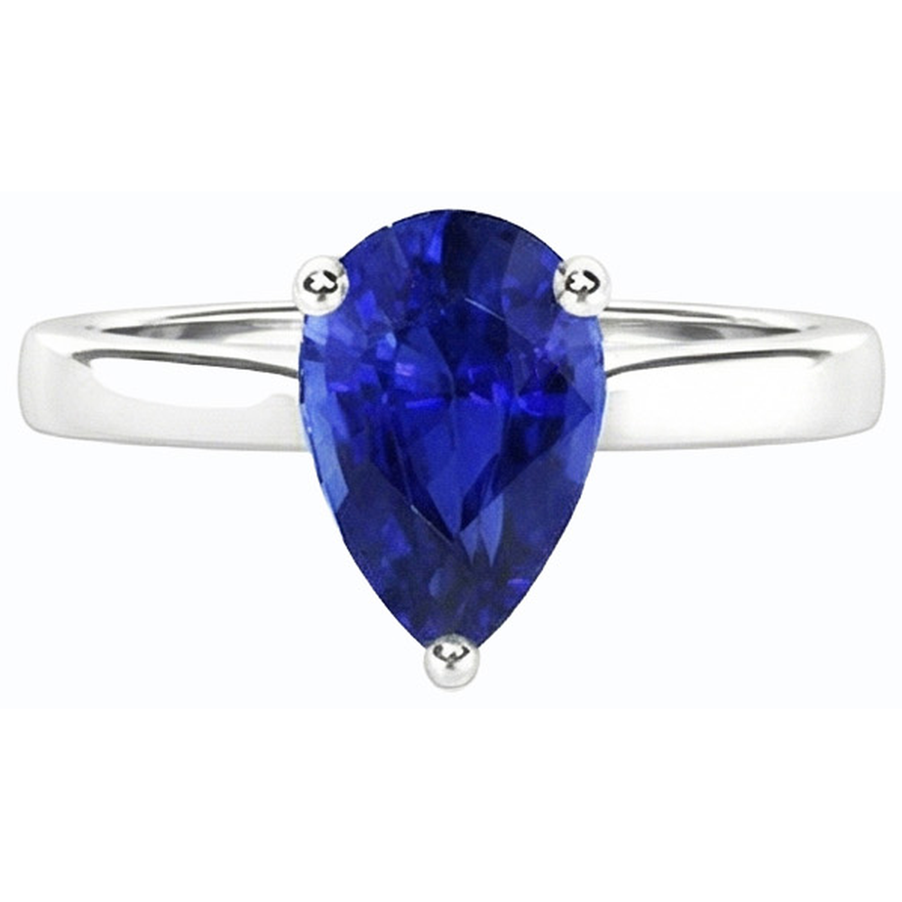 natural pear sapphire 2ct ring on white background
