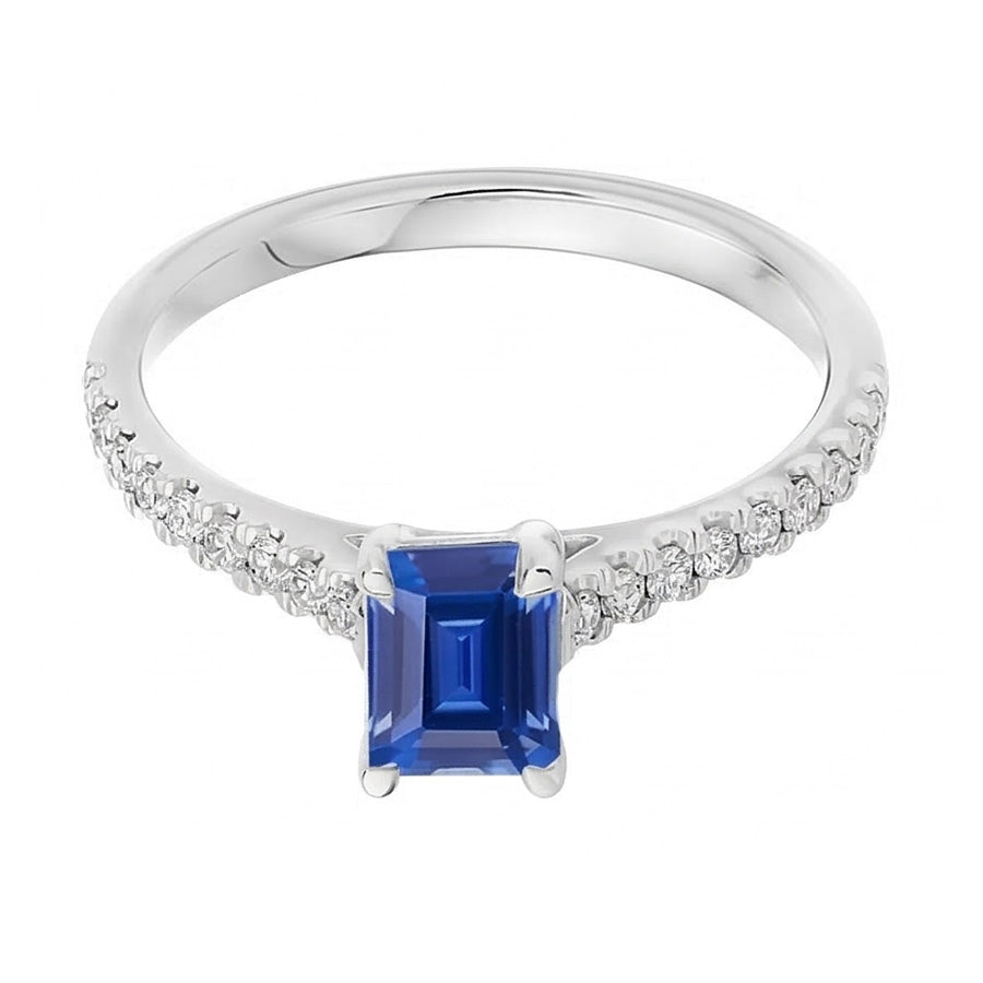 Solitaire Blue Gemstone Sapphire With Accents Ring 2.50 Carats Pave