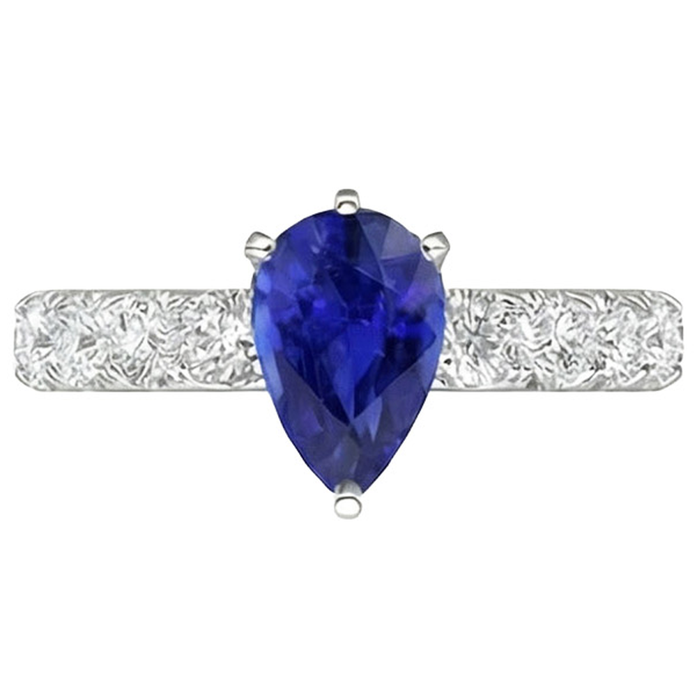 Solitaire Blue Sapphire Engagement Ring With Natural Earth Mined Diamond ( Not Lab Grown ) Accents 4 Carats