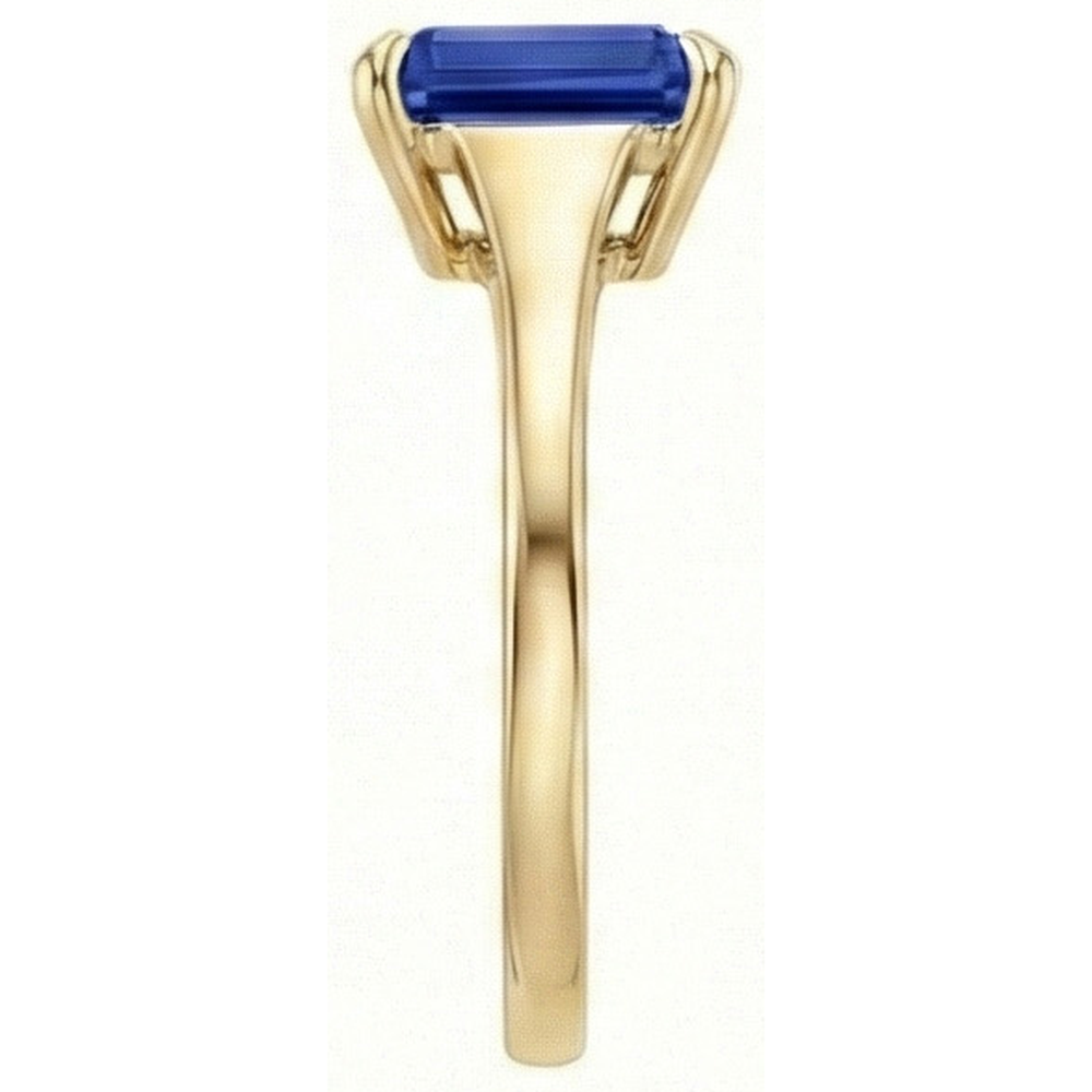 Solitaire Blue Sapphire Ring Emerald Cut 3 Carats Yellow Gold 14K
